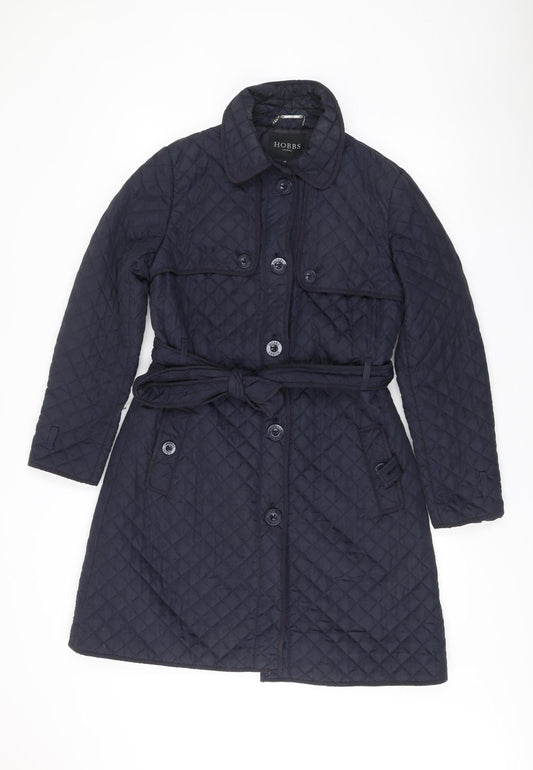 Hobbs Women’s Blue Quilted Belted Coat Size 12 Long Sleeve