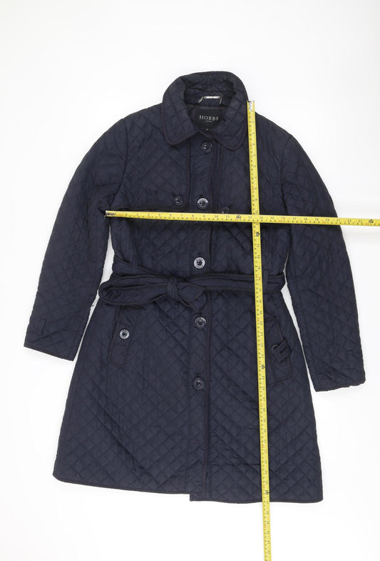 Hobbs Women’s Blue Quilted Belted Coat Size 12 Long Sleeve