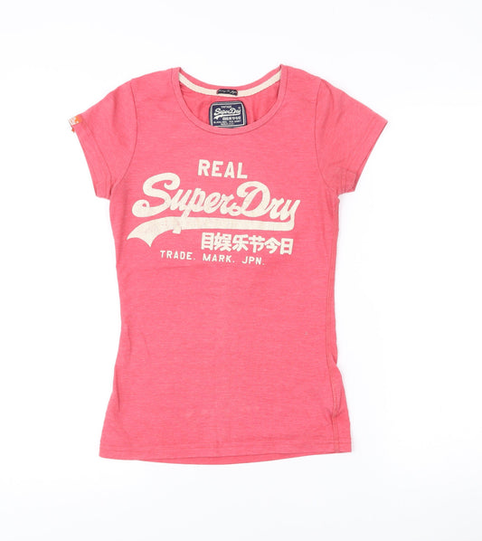 Superdry Womens Pink XS Slim Fit Short Sleeve Crew Neck T-Shirt