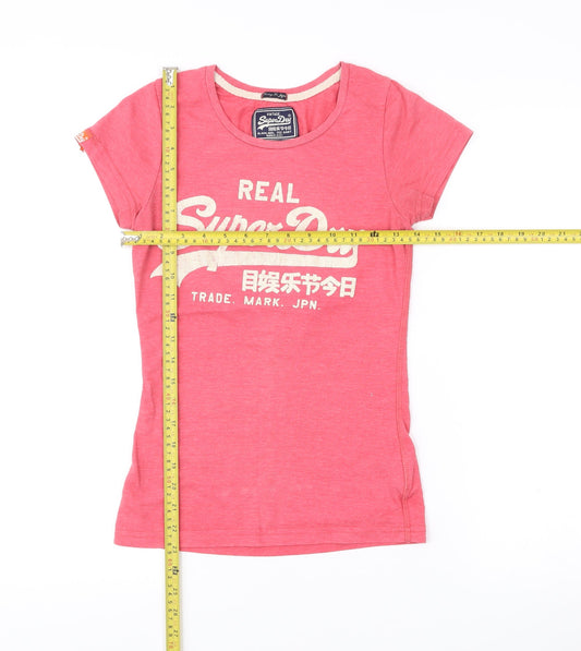 Superdry Womens Pink XS Slim Fit Short Sleeve Crew Neck T-Shirt