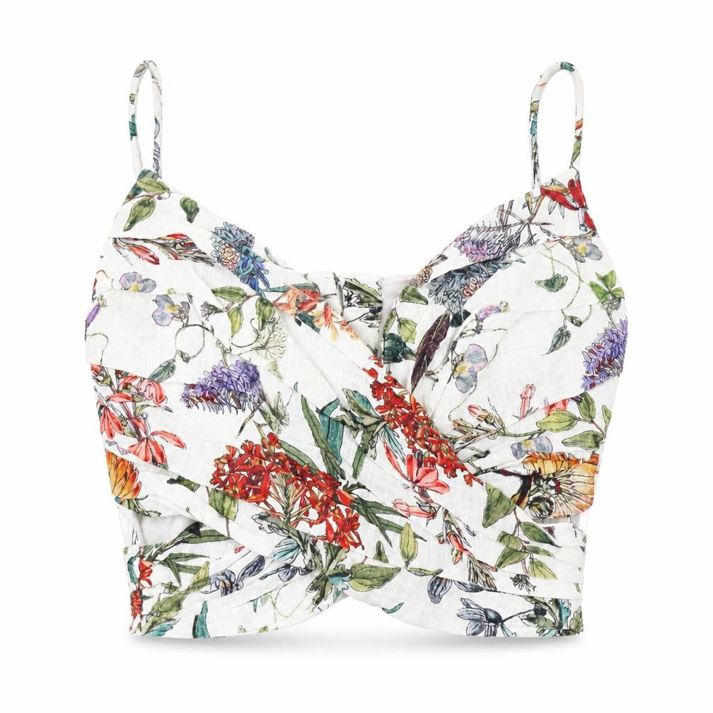 Zara Women’s Multicoloured Floral Cropped Blouse XS Cotton Viscose