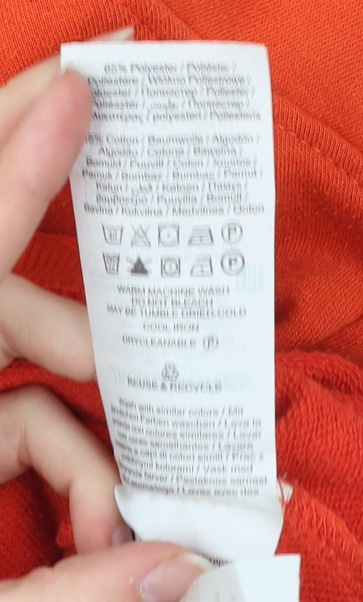 Jack & Jones Mens Orange Pullover Hoodie M Graphic Logo Cotton Blend