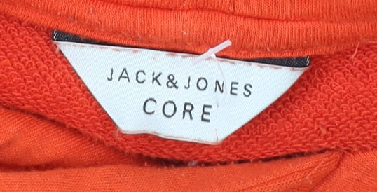Jack & Jones Mens Orange Pullover Hoodie M Graphic Logo Cotton Blend