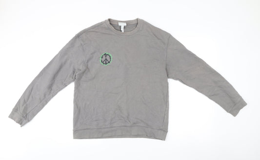 H&M Men’s Grey Relaxed Fit Sweatshirt M Graphic Print Pullover