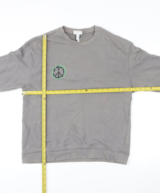H&M Men’s Grey Relaxed Fit Sweatshirt M Graphic Print Pullover