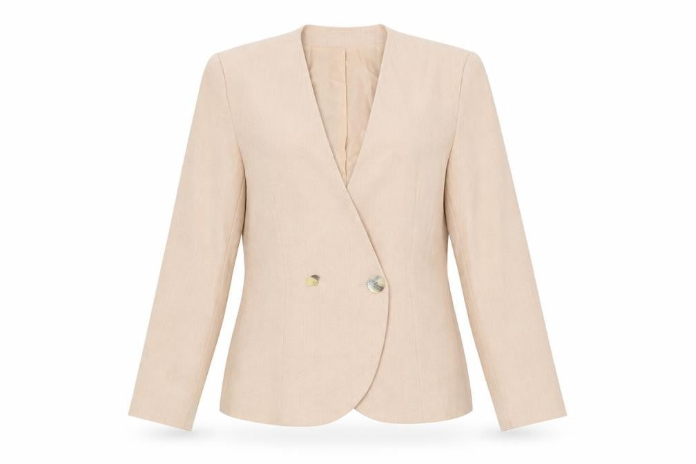Jacques Vert Women’s Beige Wool Blend Double-Breasted Jacket Size 12