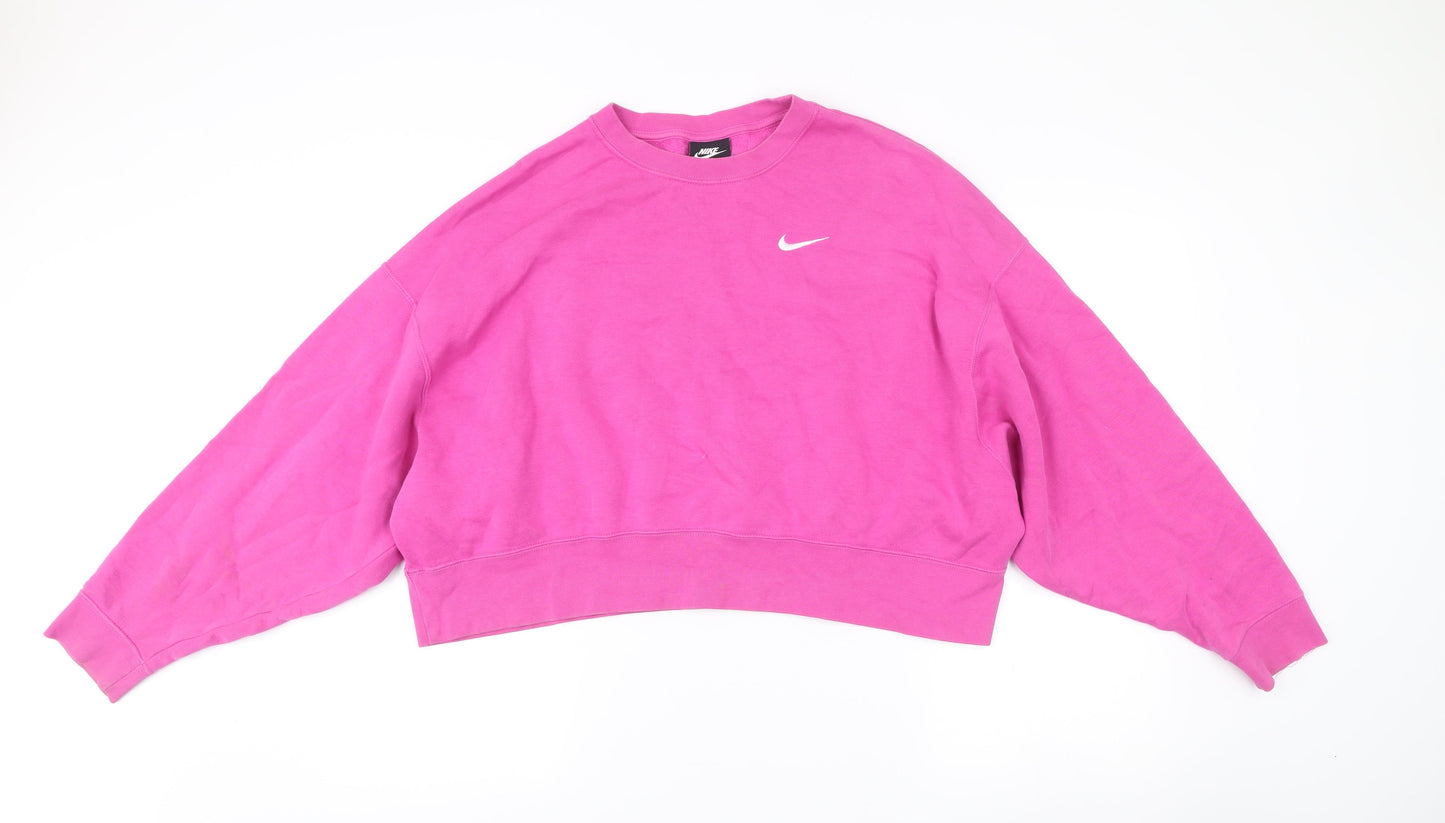 Nike Womens Pink Small Relaxed Fit Crew Neck Pullover Sweatshirt