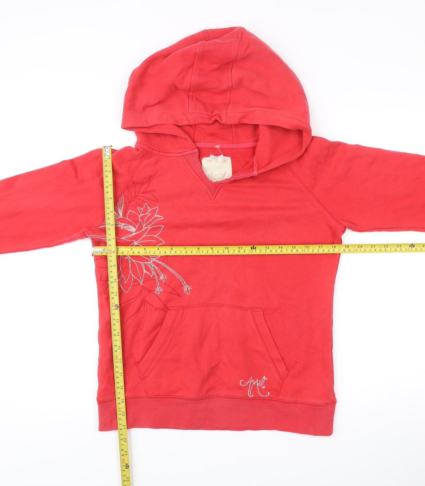 Animal Womens Red Cotton Blend Hoodie Size 10 Embroidered