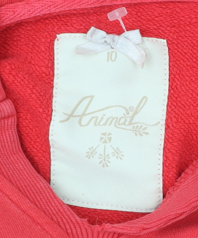 Animal Womens Red Cotton Blend Hoodie Size 10 Embroidered