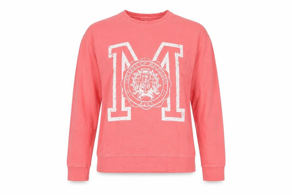Topshop Womens Pink Cotton Pullover Sweatshirt S Logo Print Casual