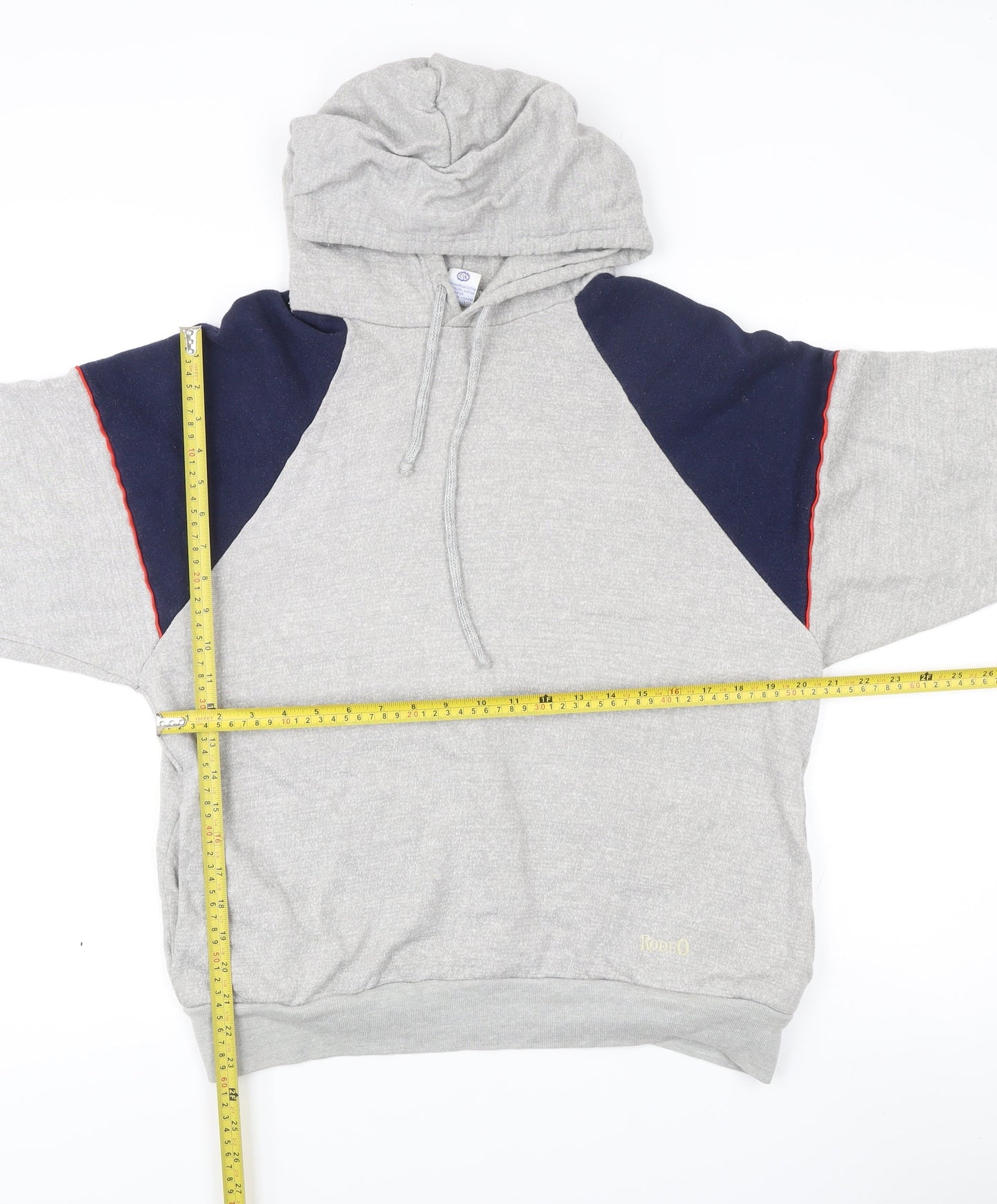 Rodeo Men's Grey Blue Hoodie L Pullover Logo Vintage Casual