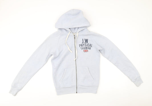 Jack Wills Womens Blue Zip Hoodie UK 8 Cotton Blend Graphic Print