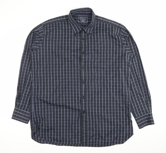 Charles Tyrwhitt Men's Blue Check Cotton Dress Shirt L Long Sleeve