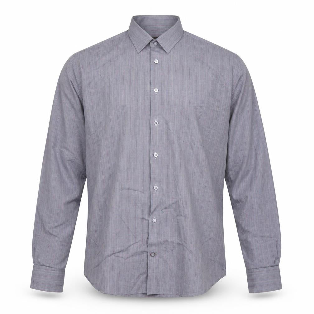 Unworth Black Men’s Grey Striped Cotton Formal Dress Shirt 16” Collar