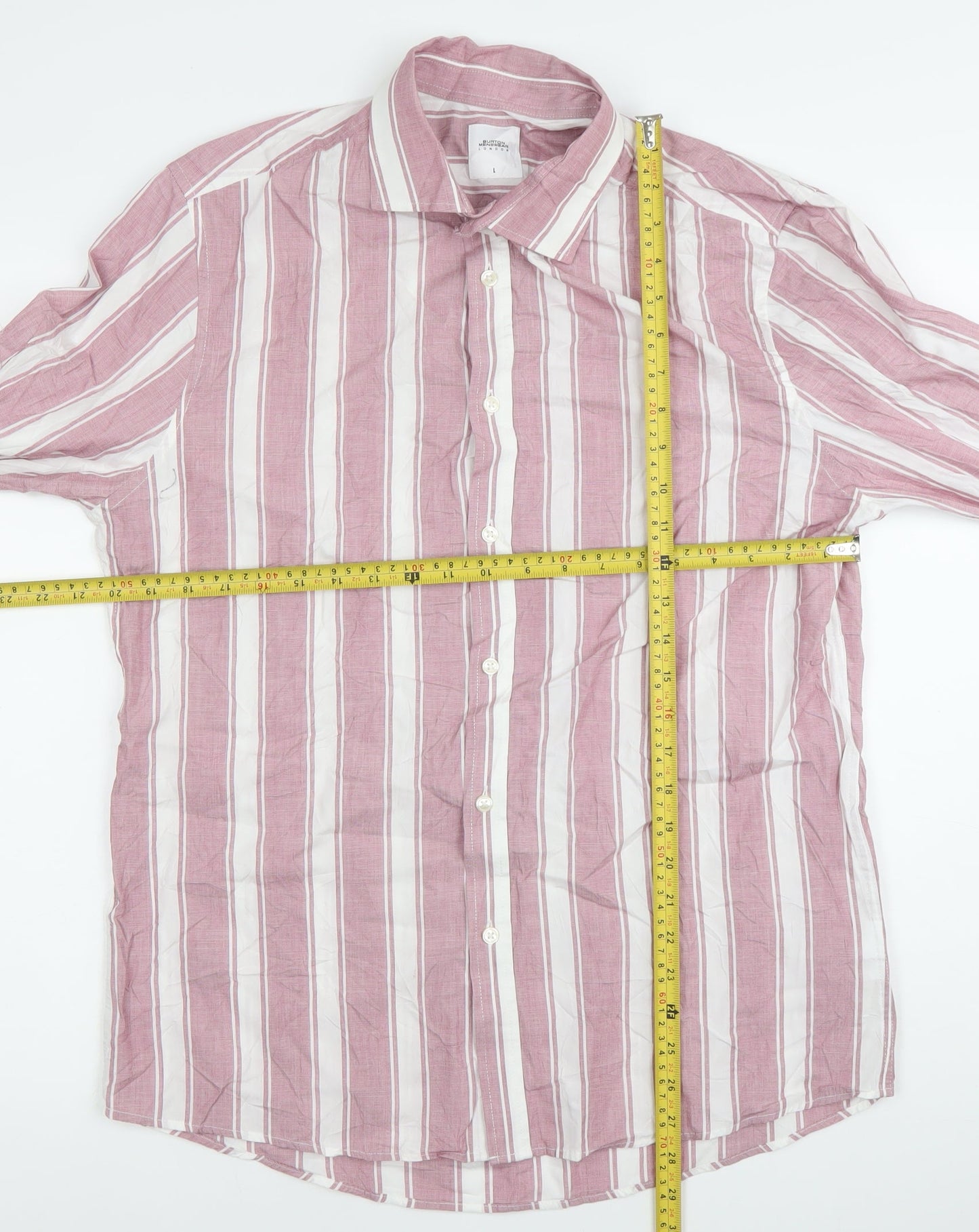 Burton Menswear Men’s Red Striped Cotton Long Sleeve Dress Shirt L 42-44 in