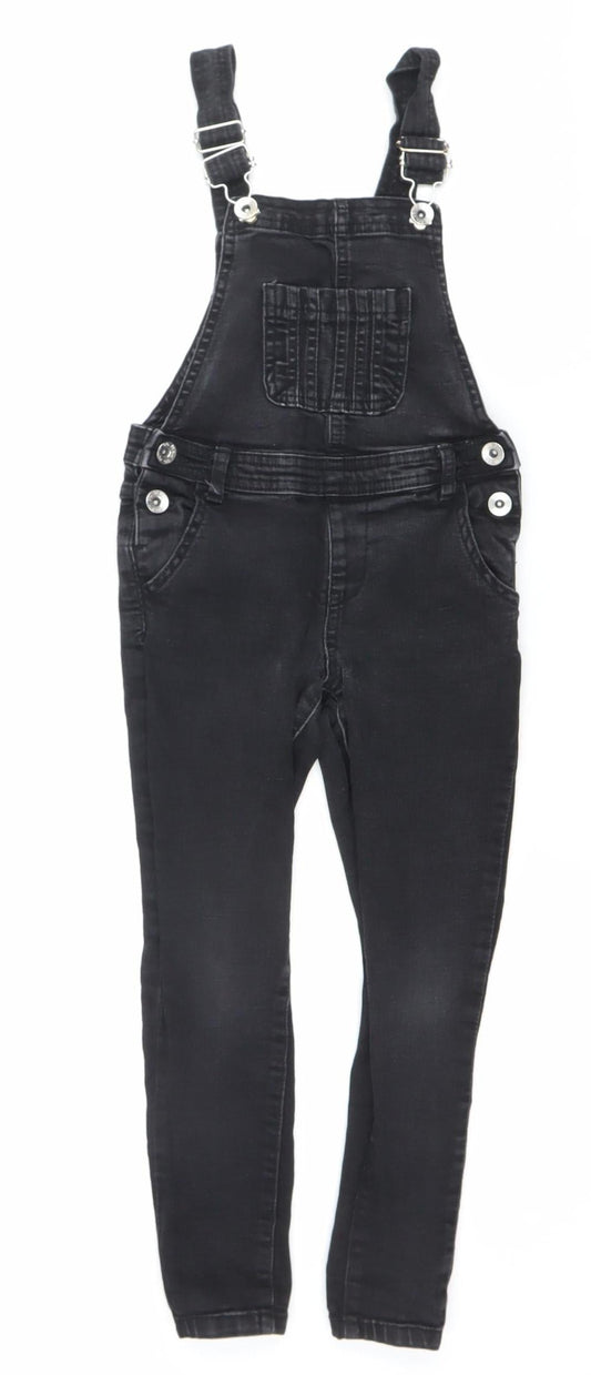 Denim Co Girls Black Skinny Dungaree Jeans 6-7 Years Stretch Adjustable