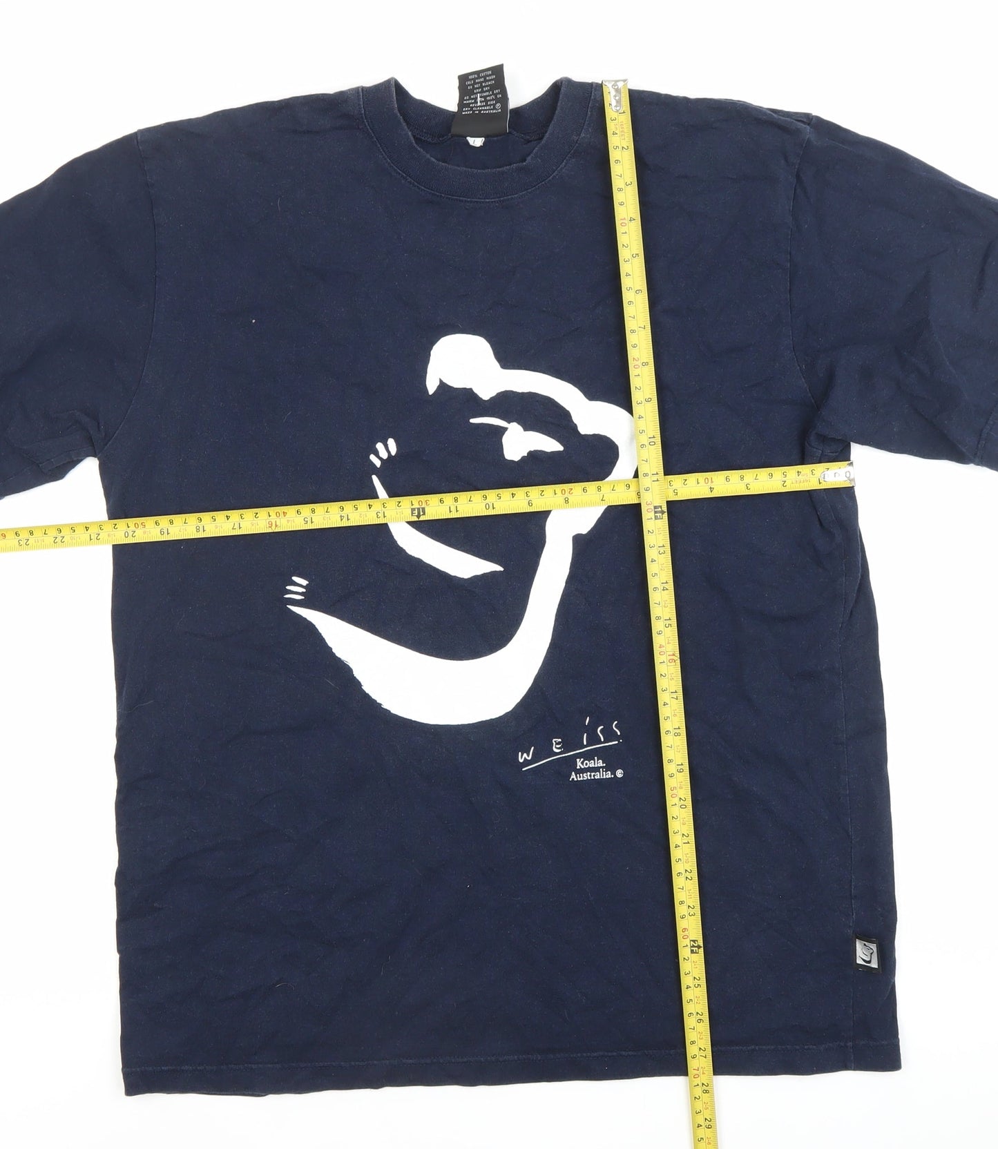 Weiss Men’s Blue Graphic Koala T-Shirt Size L Vintage Cotton