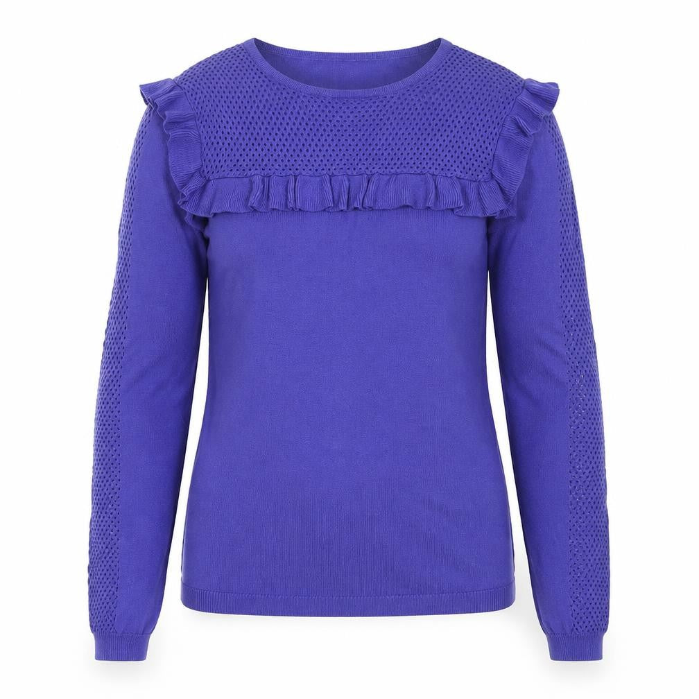 Red Herring Womens Purple Ruffle Knit Blouse Size 10 Long Sleeve