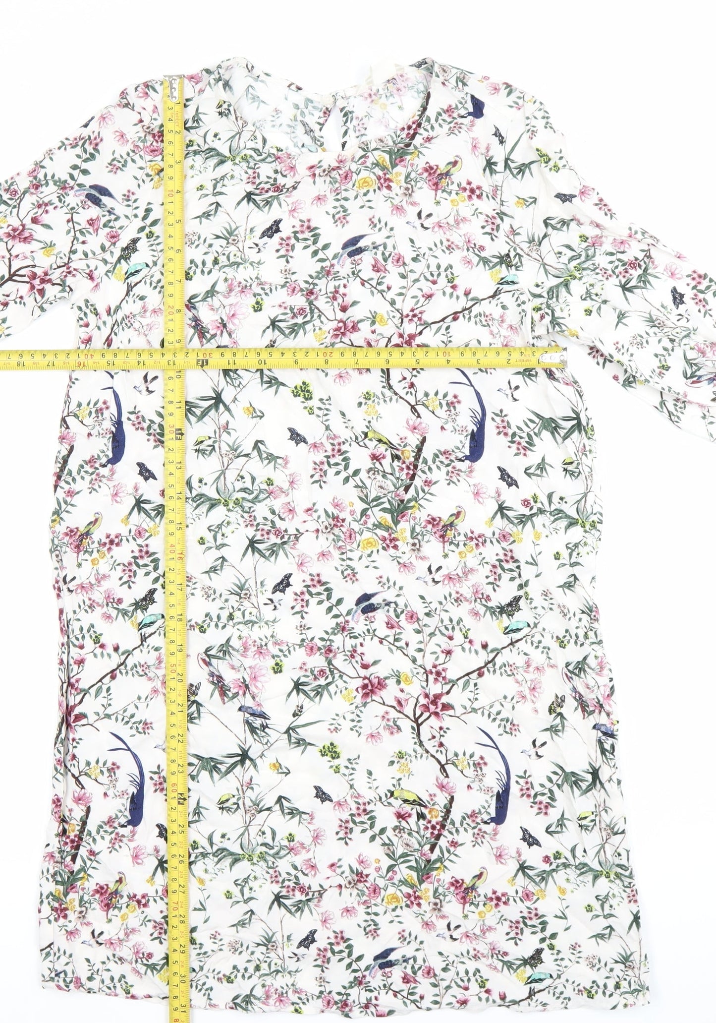 H&M Women’s Multicoloured Floral Shift Dress Size 6 Long Sleeve