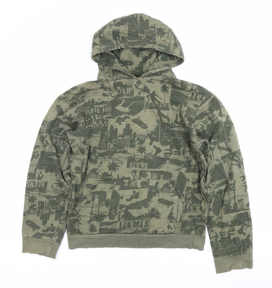 Urban Outlaws Boys Green Pullover Hoodie 13-14Y Skateboard Print Cotton