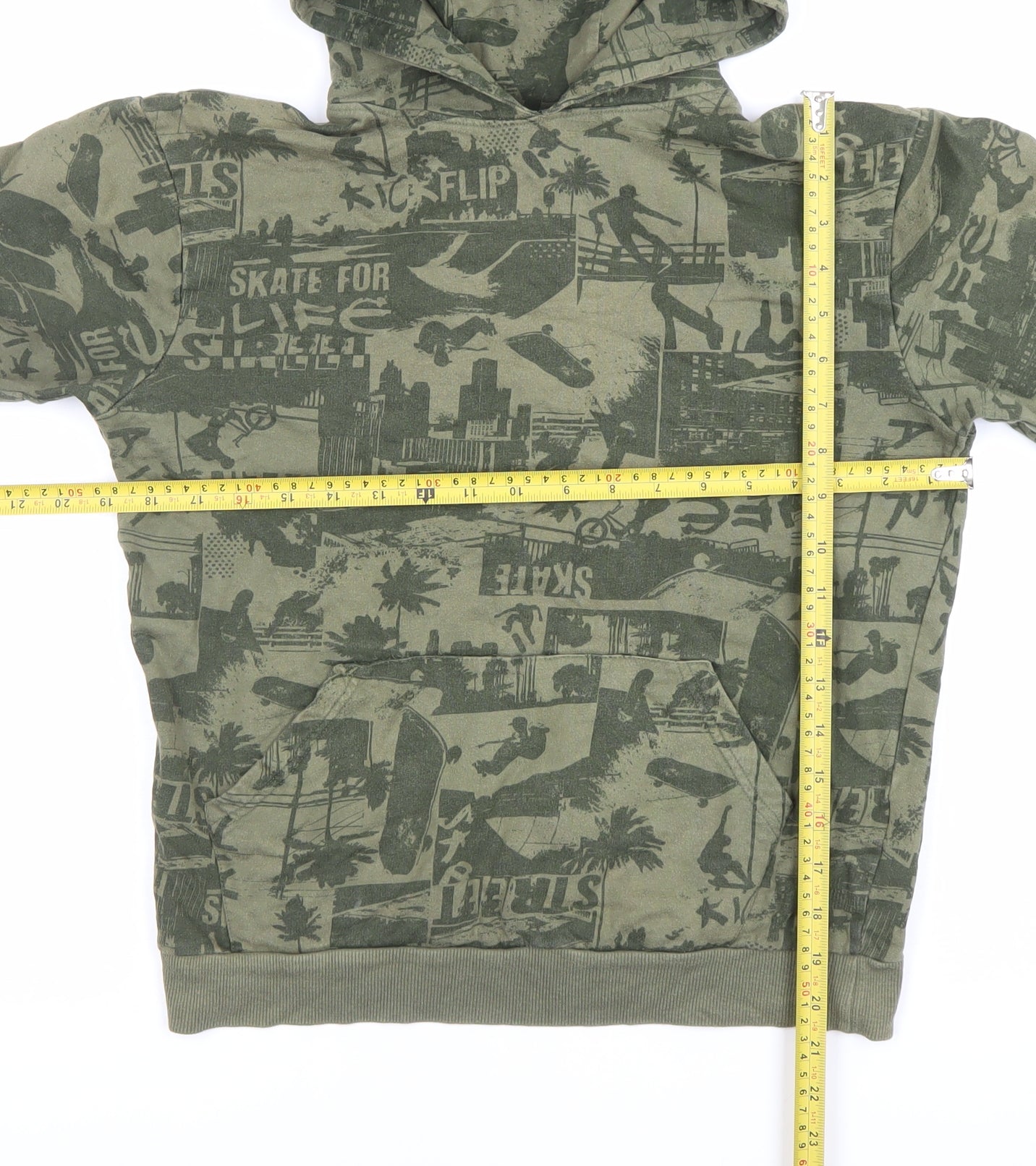 Urban Outlaws Boys Green Pullover Hoodie 13-14Y Skateboard Print Cotton