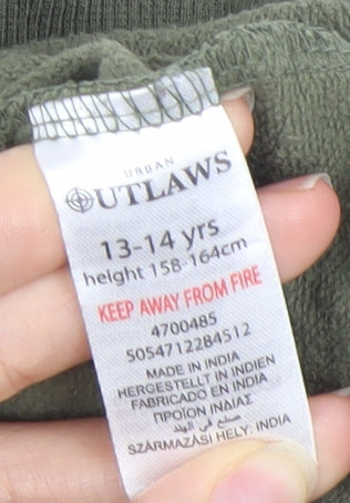 Urban Outlaws Boys Green Pullover Hoodie 13-14Y Skateboard Print Cotton