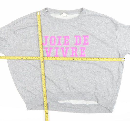 Basic Women’s Grey Sweatshirt Size 12 Pullover Crew Neck Graphic Print