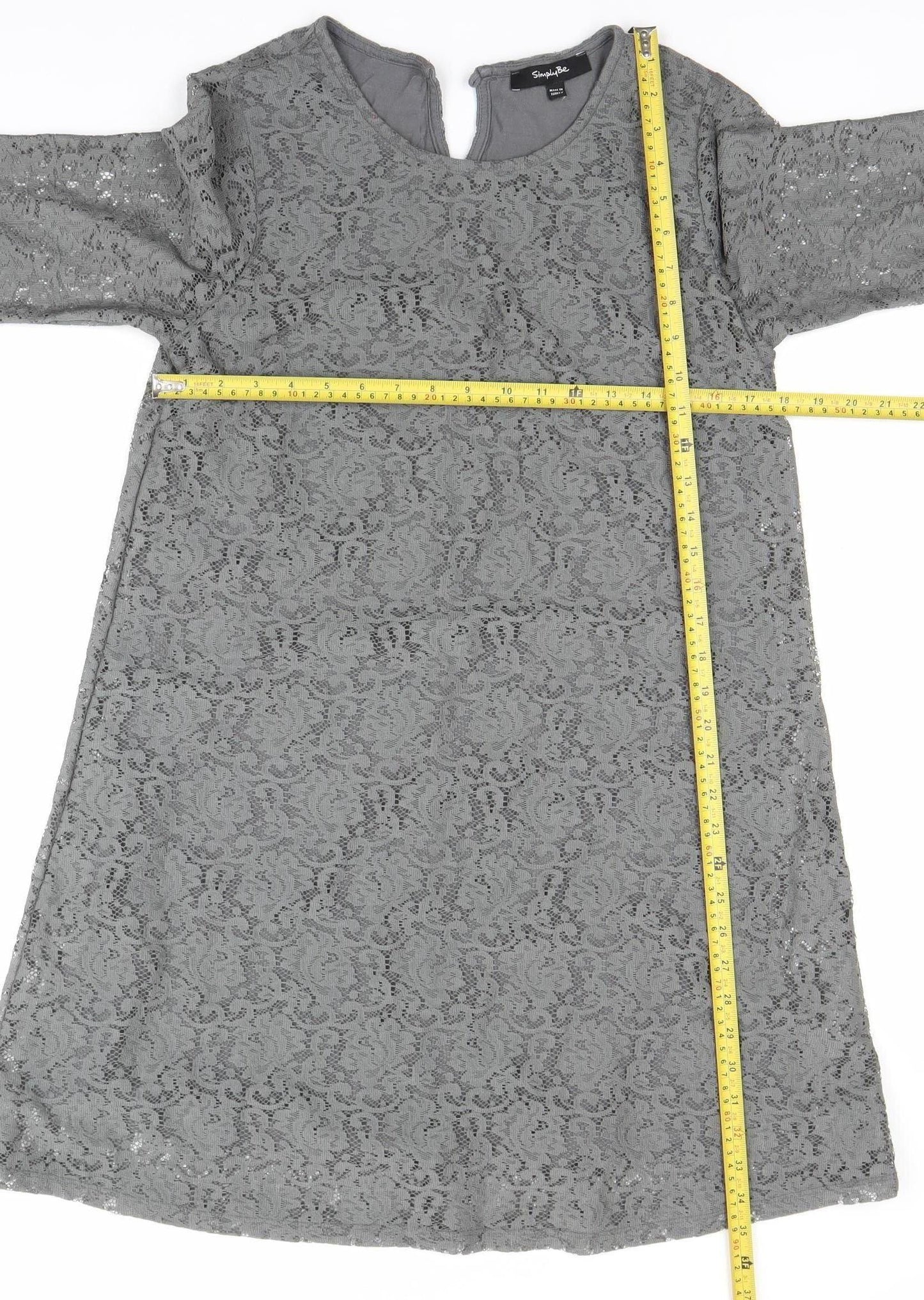 Simply Be Women Grey Lace Sheath Dress Size 14 Knee Length 3/4 Sleeve