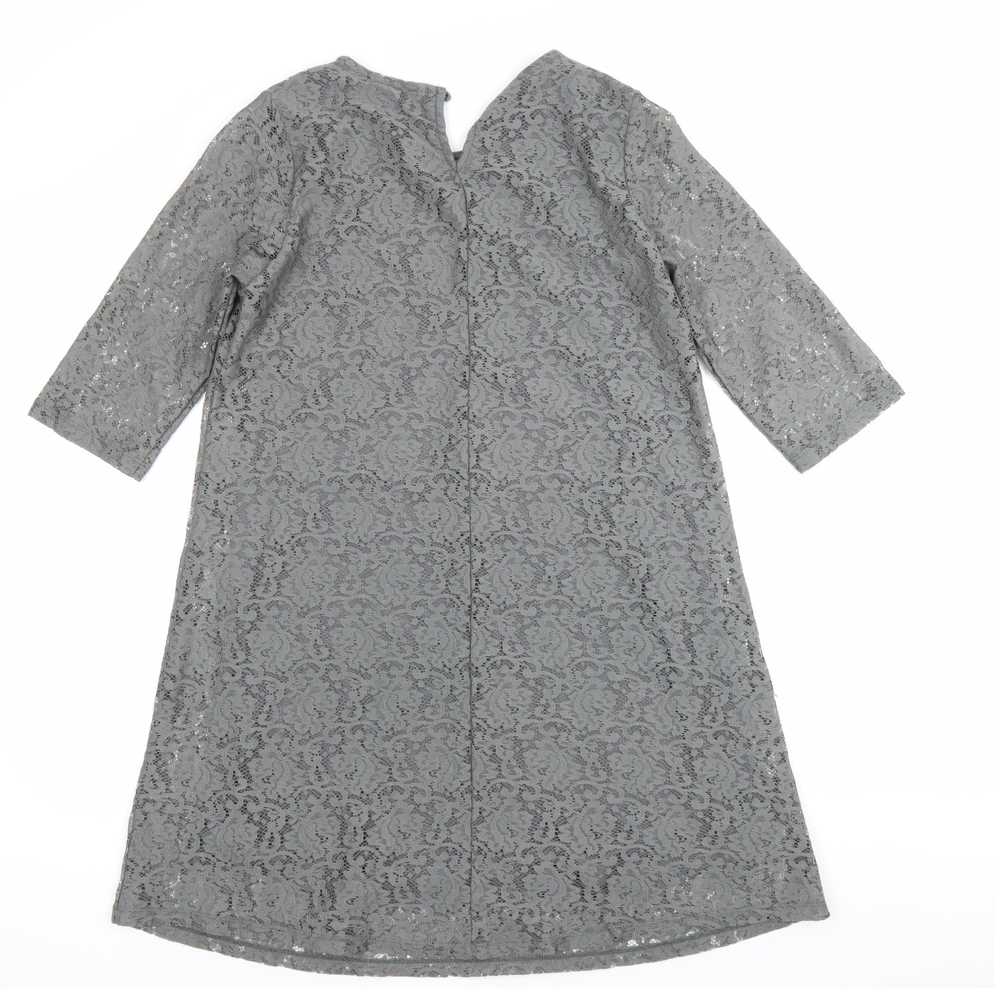 Simply Be Women Grey Lace Sheath Dress Size 14 Knee Length 3/4 Sleeve