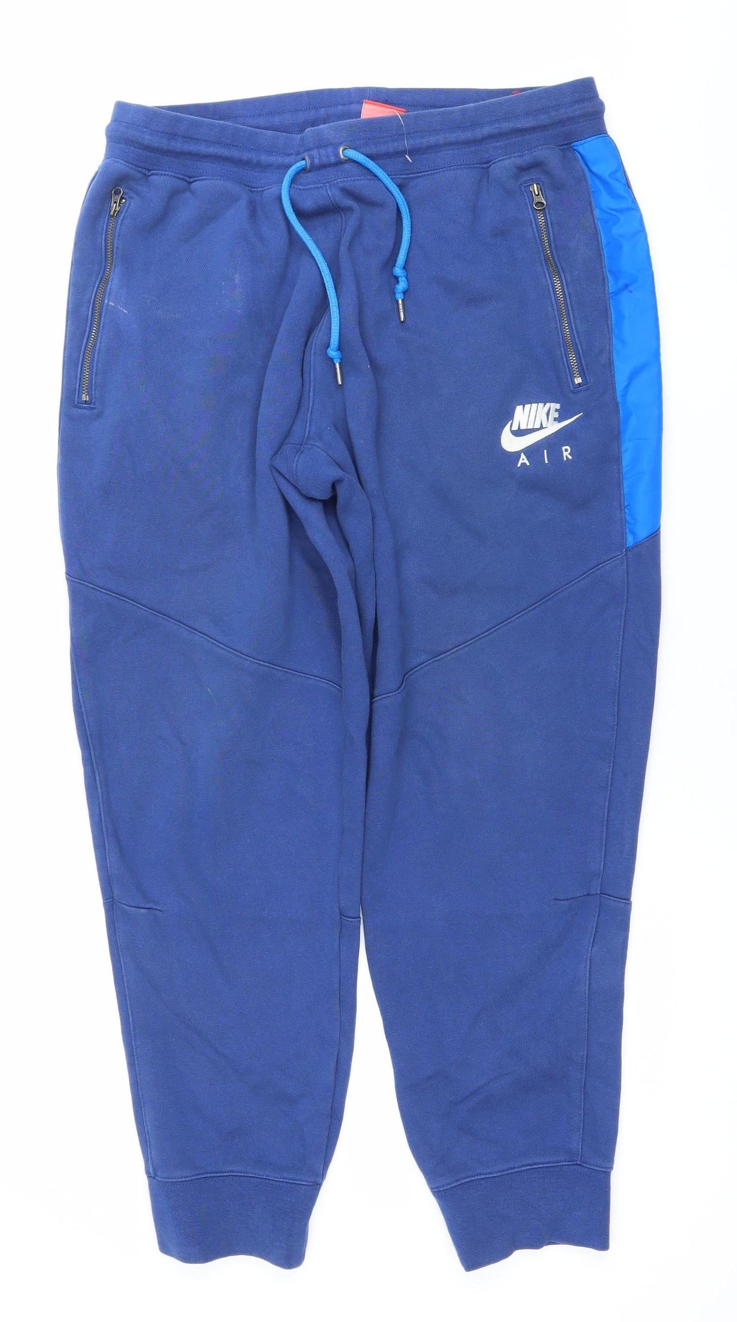 Nike Men’s Blue Jogger Sweatpants L Tapered Cotton Blend Zip Pocket