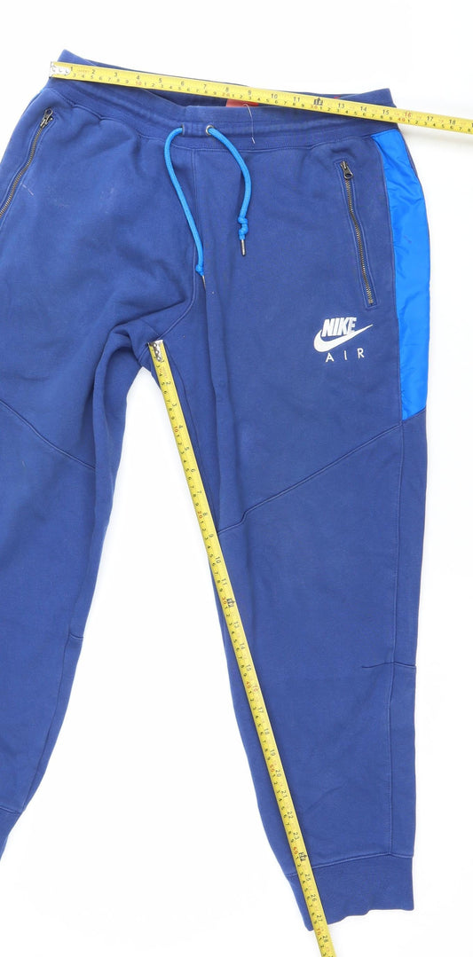 Nike Men’s Blue Jogger Sweatpants L Tapered Cotton Blend Zip Pocket