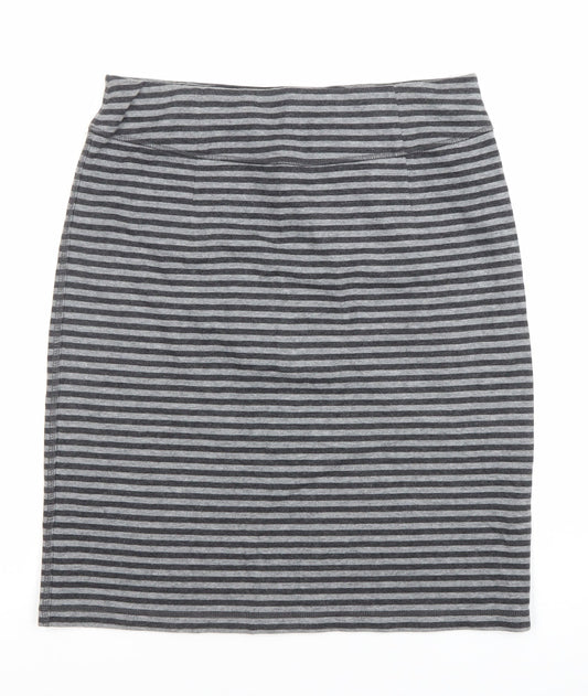 White Stuff Womens Grey Striped Pencil Skirt Size 12 Cotton Blend