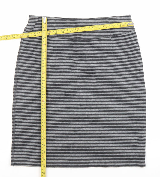 White Stuff Womens Grey Striped Pencil Skirt Size 12 Cotton Blend