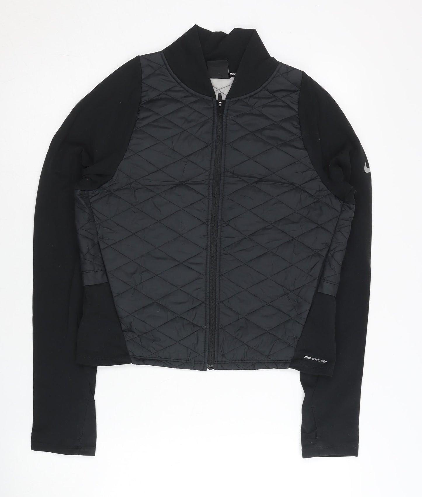 Nike Womens Black Aerolayer Running Jacket Size M Slim Fit Reflective