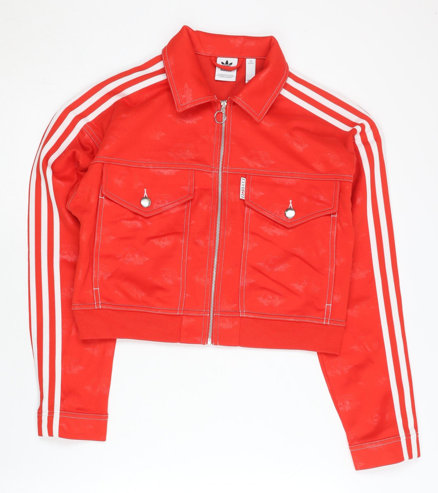 Adidas Womens Red Cropped Track Jacket Size 8 Logo Zip Sportswear