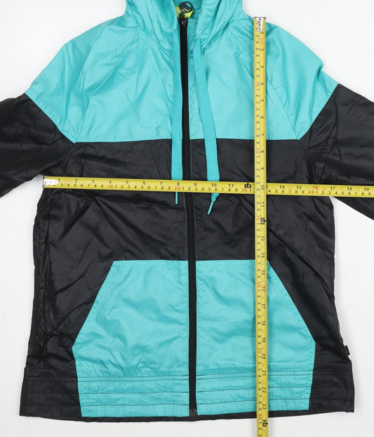 Adidas Womens Black Blue Windbreaker Jacket Size 8 Hooded Sportswear