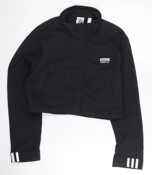 Adidas Women Black UK 10 Cropped Track Jacket Full Zip Sportswear
