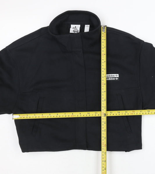 Adidas Women Black UK 10 Cropped Track Jacket Full Zip Sportswear
