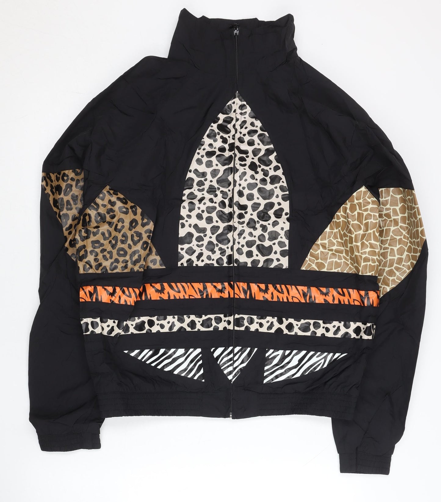 Adidas Womens Black Animal Print Track Jacket Size 10 Full Zip Nylon