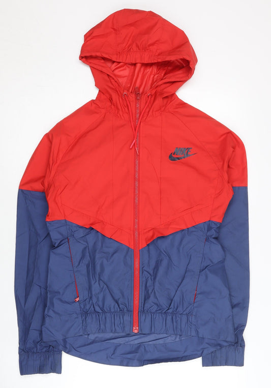 Nike Women’s Red Blue Windbreaker Jacket S Lightweight Hooded