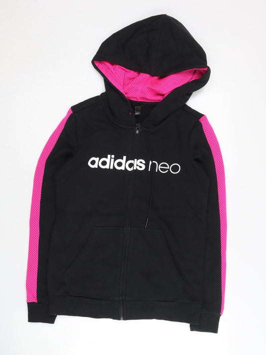 Adidas Women’s Black Full Zip Hoodie Size 8 Sports Logo Activewear