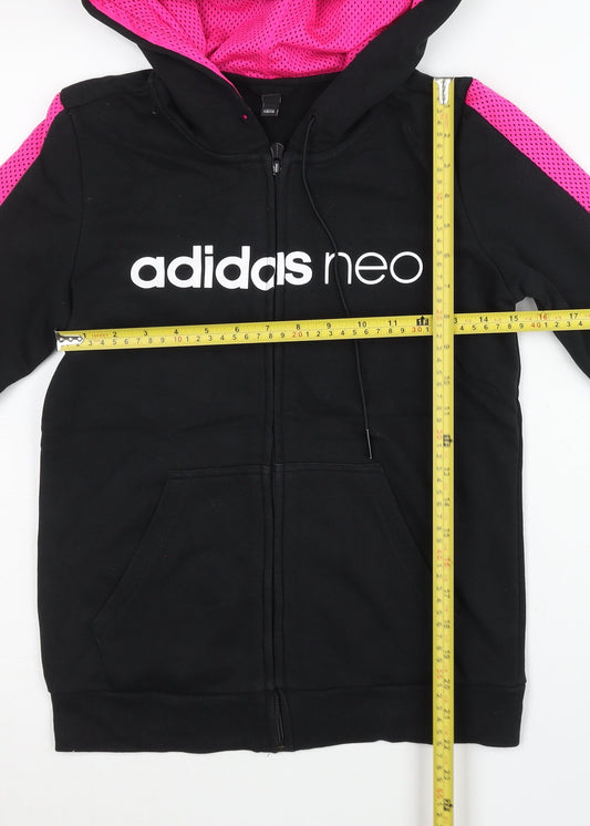 Adidas Women’s Black Full Zip Hoodie Size 8 Sports Logo Activewear