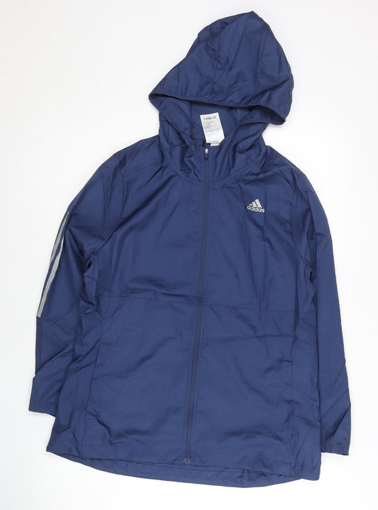 Adidas Women’s Blue Windbreaker Jacket Size 12 Hooded Lightweight