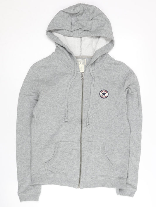 Converse Womens Grey Small Full Zip Hoodie Sweatshirt Logo Pockets
