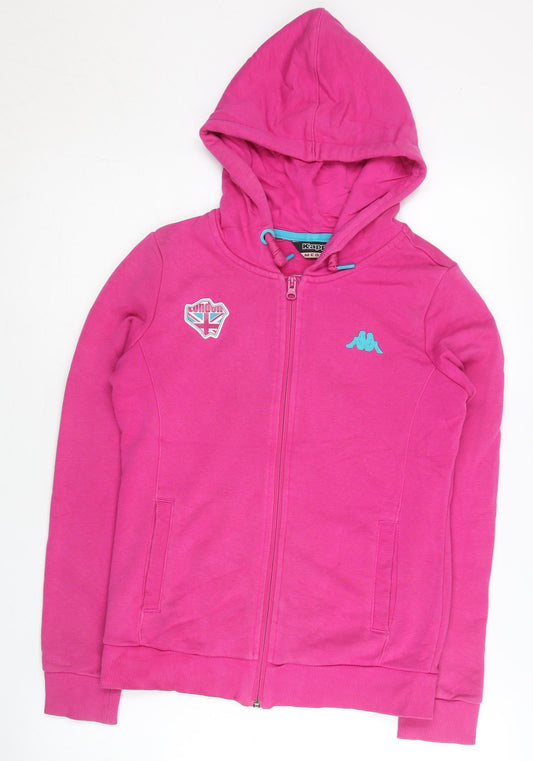 Kappa Womens Pink Full Zip Hoodie UK 8 Logo Graphic Casual