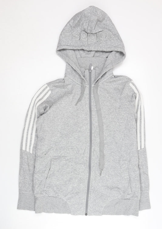 Adidas Women’s Grey Full Zip Hoodie Size 14 UK Cotton Blend