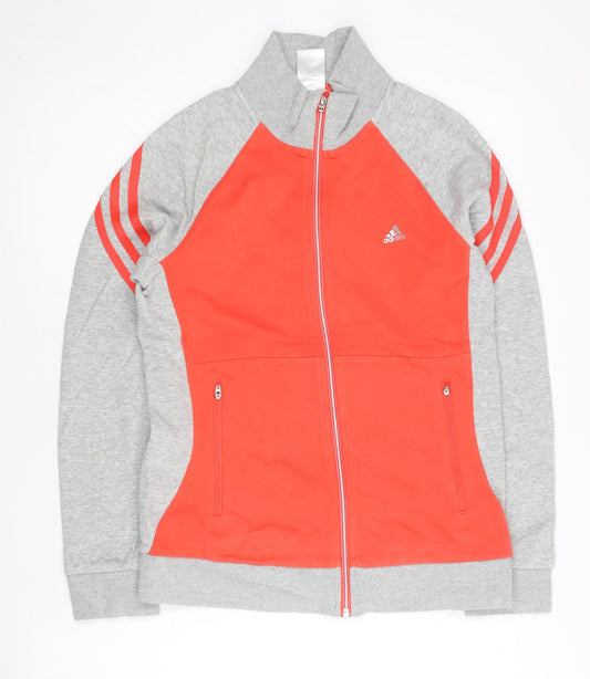 Adidas Womens Grey Red Track Jacket Size 12 Full Zip Activewear
