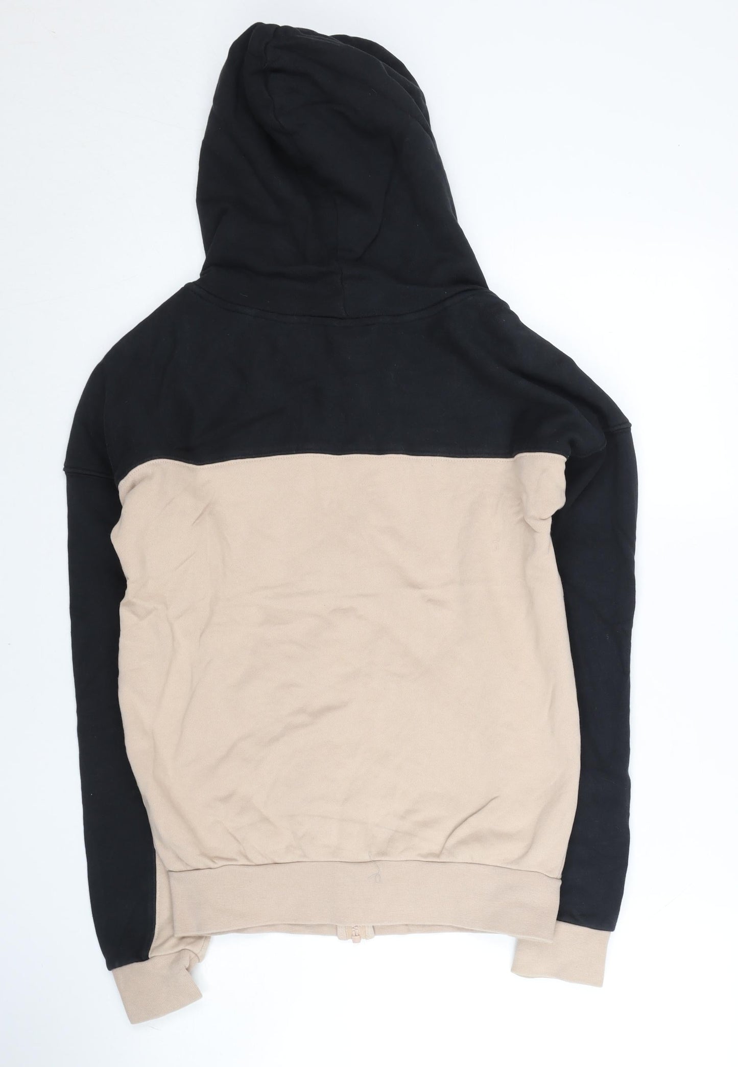 Adidas Womens Black Beige Full Zip Hoodie Size 8 Cotton Logo