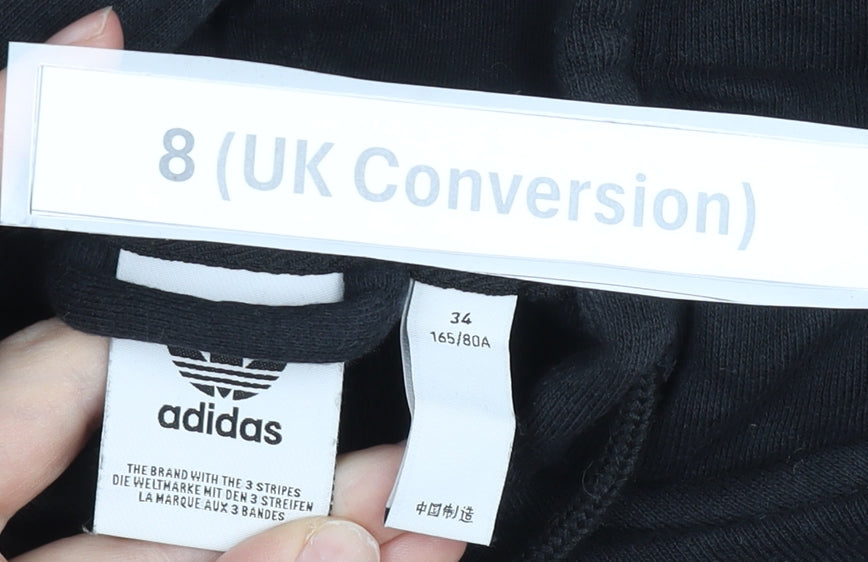 Adidas Womens Black Beige Full Zip Hoodie Size 8 Cotton Logo