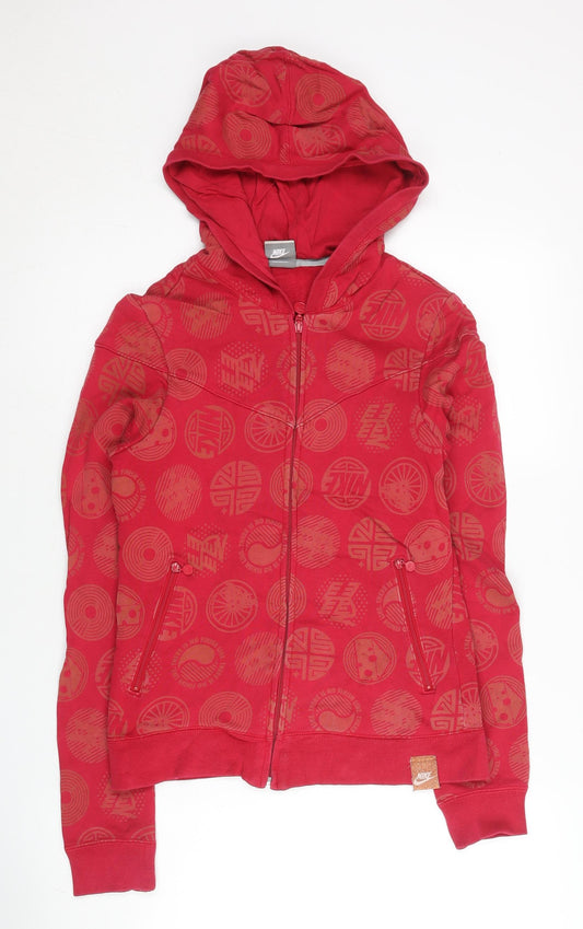 Nike Women’s Red Full Zip Hoodie L Cotton Graphic Print